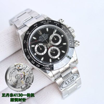 Clean Factory Rolex Daytona 4130 Black Face Watch 